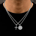 Micro Simple Cross and Saint Michael Coin Pendant Set in White Gold