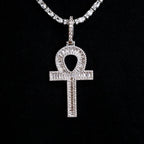 Diamond Baguette Ankh Cross Pendant in White Gold