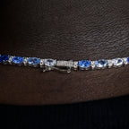 Blue Mixed Oval Cut Tennis Chain in White Gold - 5mm