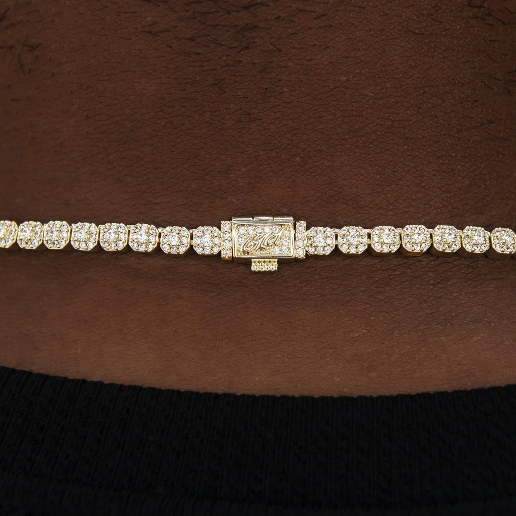 Iced Mini Clustered Tennis Chain in Yellow Gold