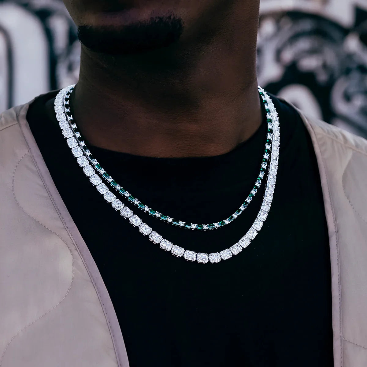 Emerald Baguette Tennis Chain in White Gold - 4mm