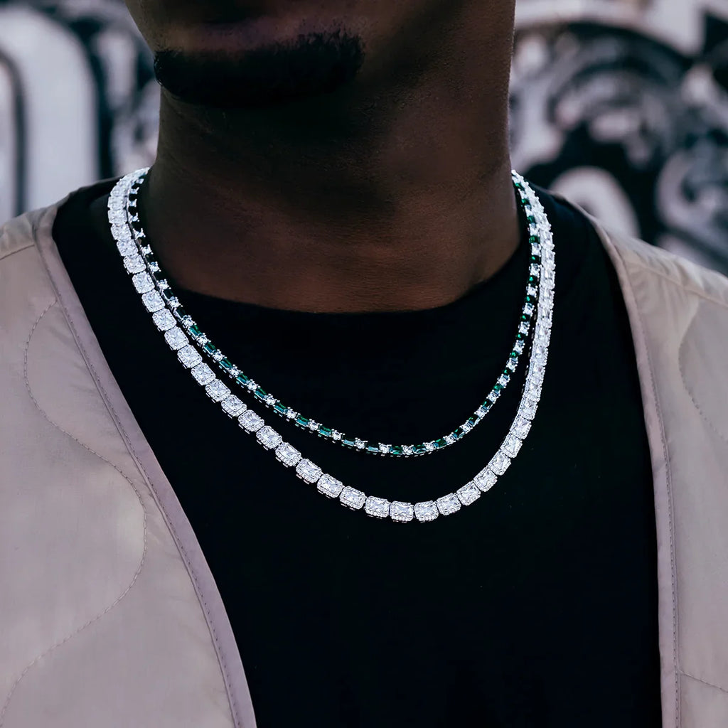 Emerald Baguette Tennis Chain in White Gold - 4mm