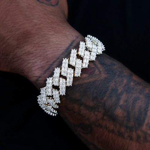 19MM Prong Baguette Cuban Bracelet in White Gold