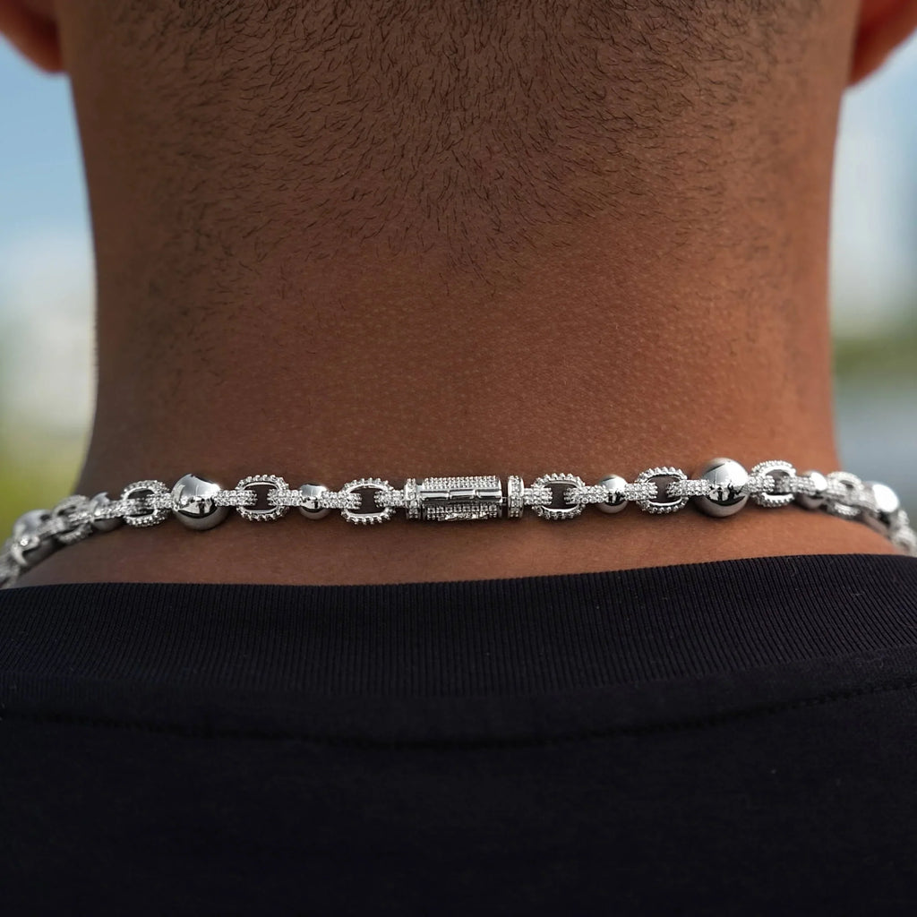 Iced Plain Multi Size Ball Chain in White Gold