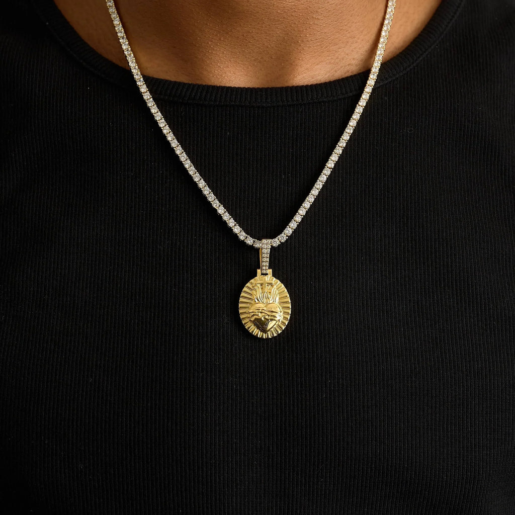 Simple Fire Heart Cross Pendant in Yellow Gold