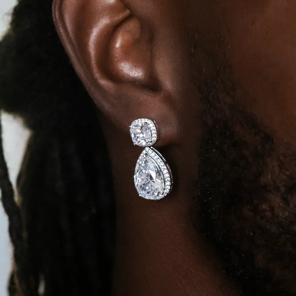 Iced Diamond Cushion Cut Drop Earrings