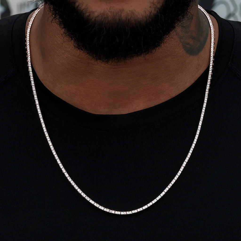 Men's Moissanite Diamond Tennis Chain in Rose Gold Vermeil - 2mm
