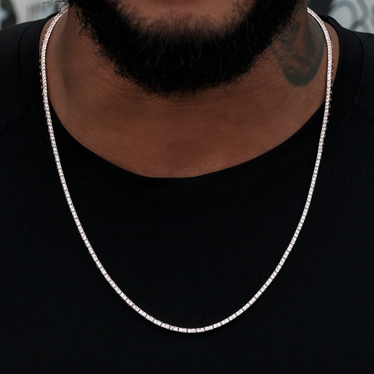 Men's Moissanite Diamond Tennis Chain in Rose Gold Vermeil - 2mm