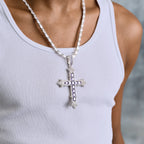 Large Iced Purple Baguette Cross Pendant in White Gold