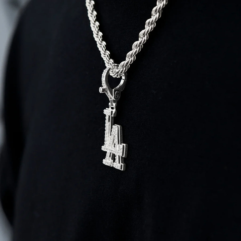 Los Angeles Dodgers Official MLB Micro Logo Clip On Pendant in White Gold