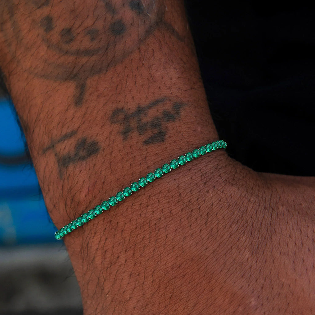 Emerald Micro Tennis Bracelet in White Gold