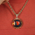 Diamond Spain Spinning Globe Flag Pendant in Yellow Gold