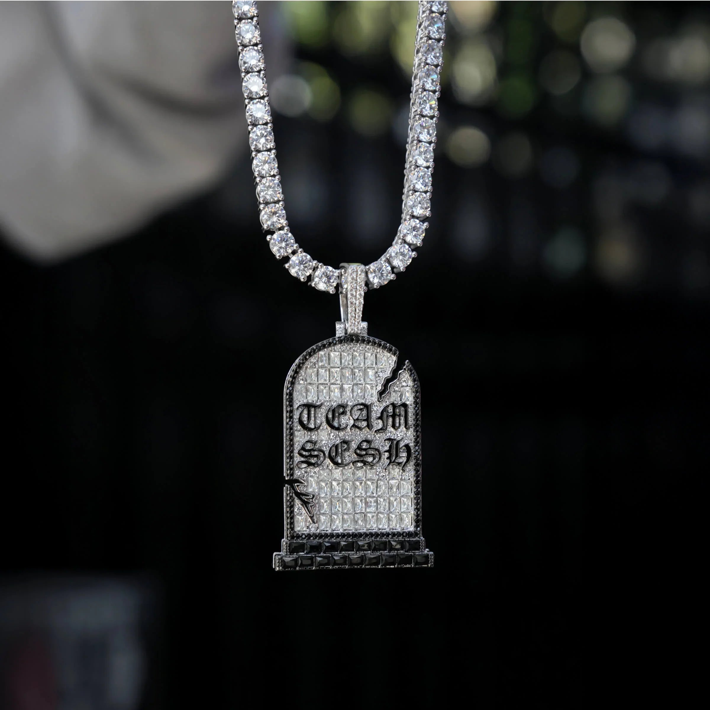 GLD X Sesh Bones Iced Grave Pendant in White Gold