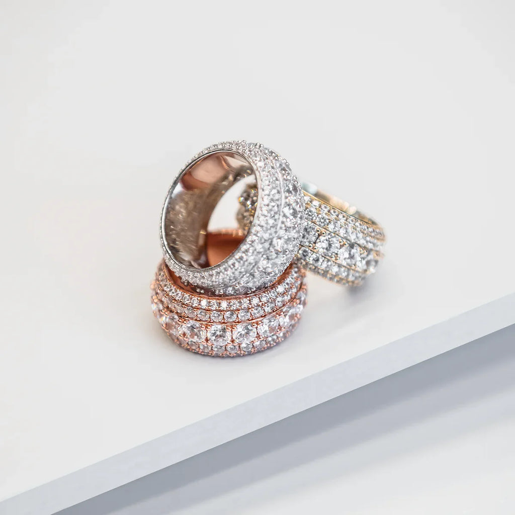 Men's Moissanite 5 Layer Diamond Band Ring in Rose Gold Vermeil