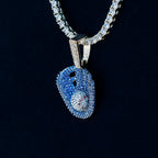 Iced Navy Baseball Pendant in Yellow Gold