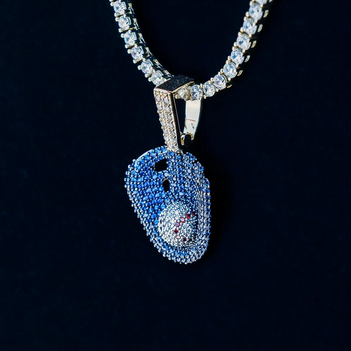 Iced Navy Baseball Pendant in Yellow Gold