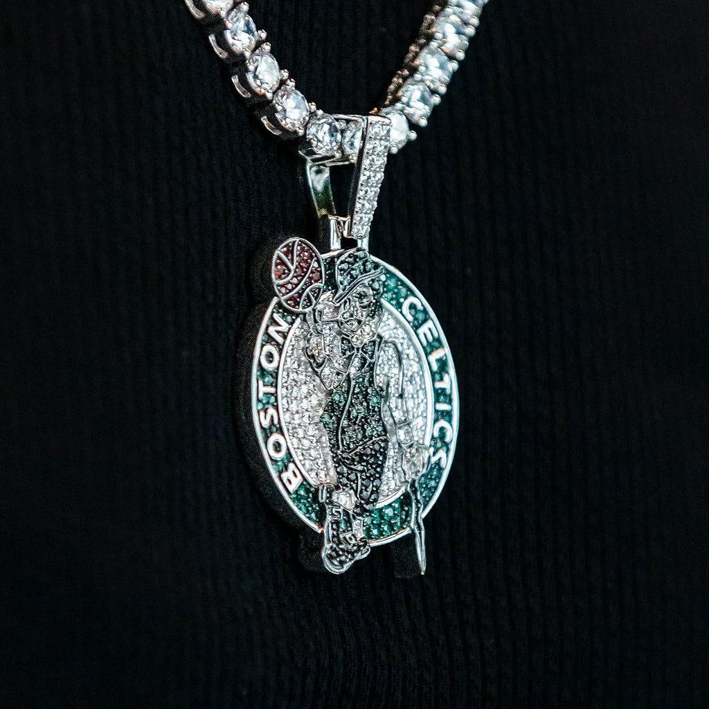 Boston Celtics Official NBA Primary Logo Pendant - White Gold