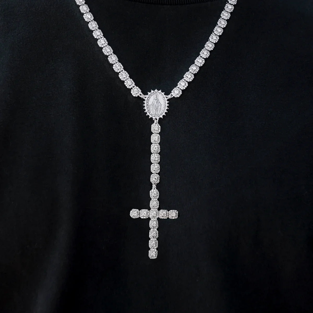 Moissanite Micro Clustered Rosary Chain in Sterling Silver
