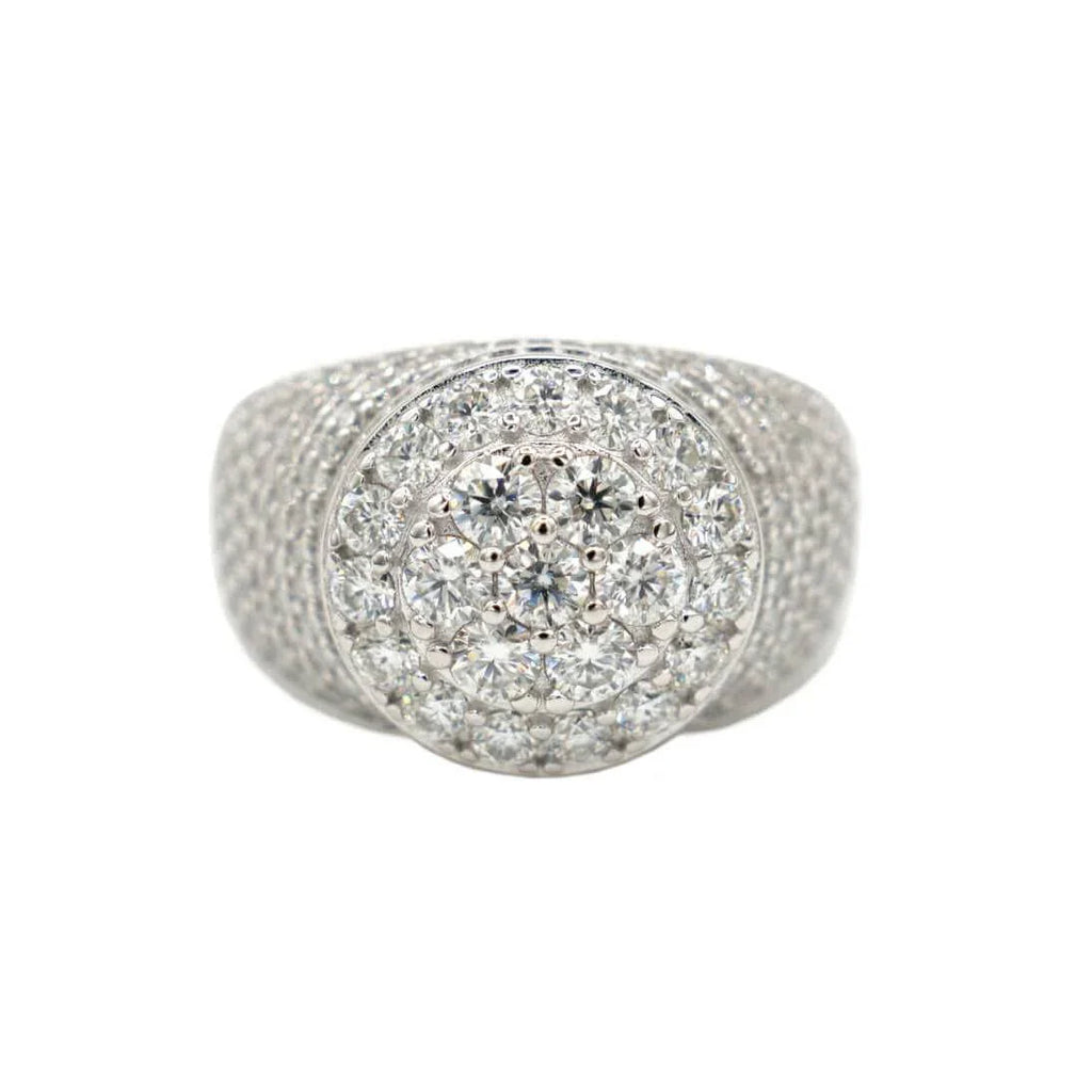 Men's Moissanite Diamond Cluster Ring in White Gold Vermeil