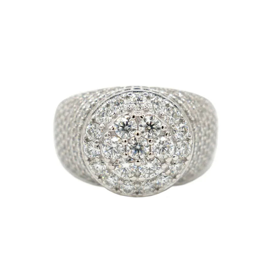 Men's Moissanite Diamond Cluster Ring in White Gold Vermeil