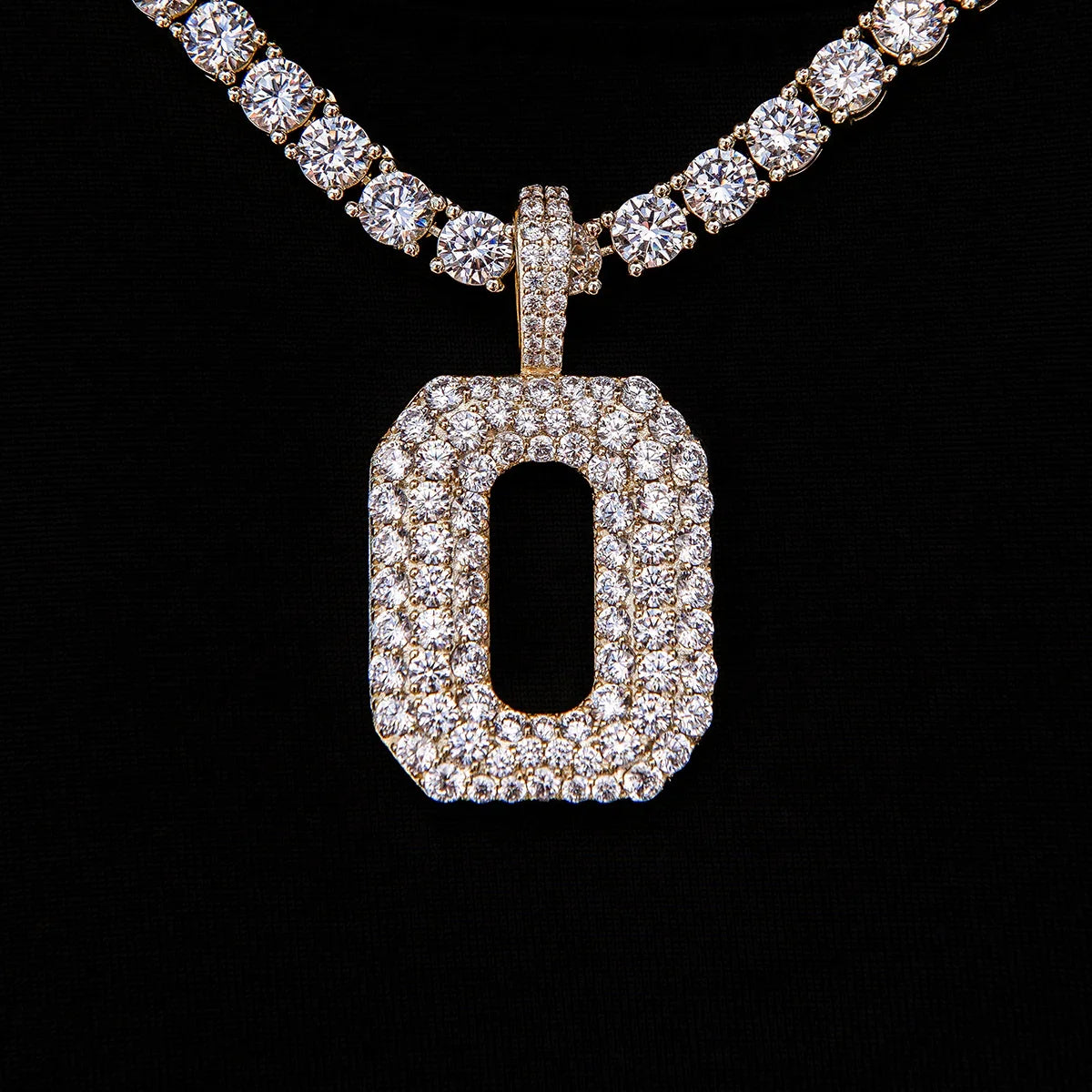 Pave Number Pendants in Yellow Gold