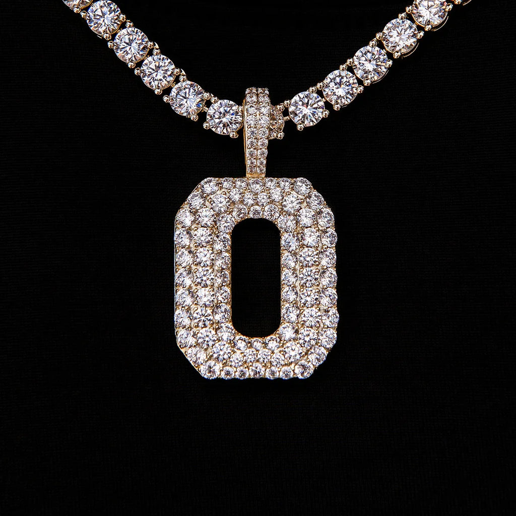 Pave Number Pendants in Yellow Gold