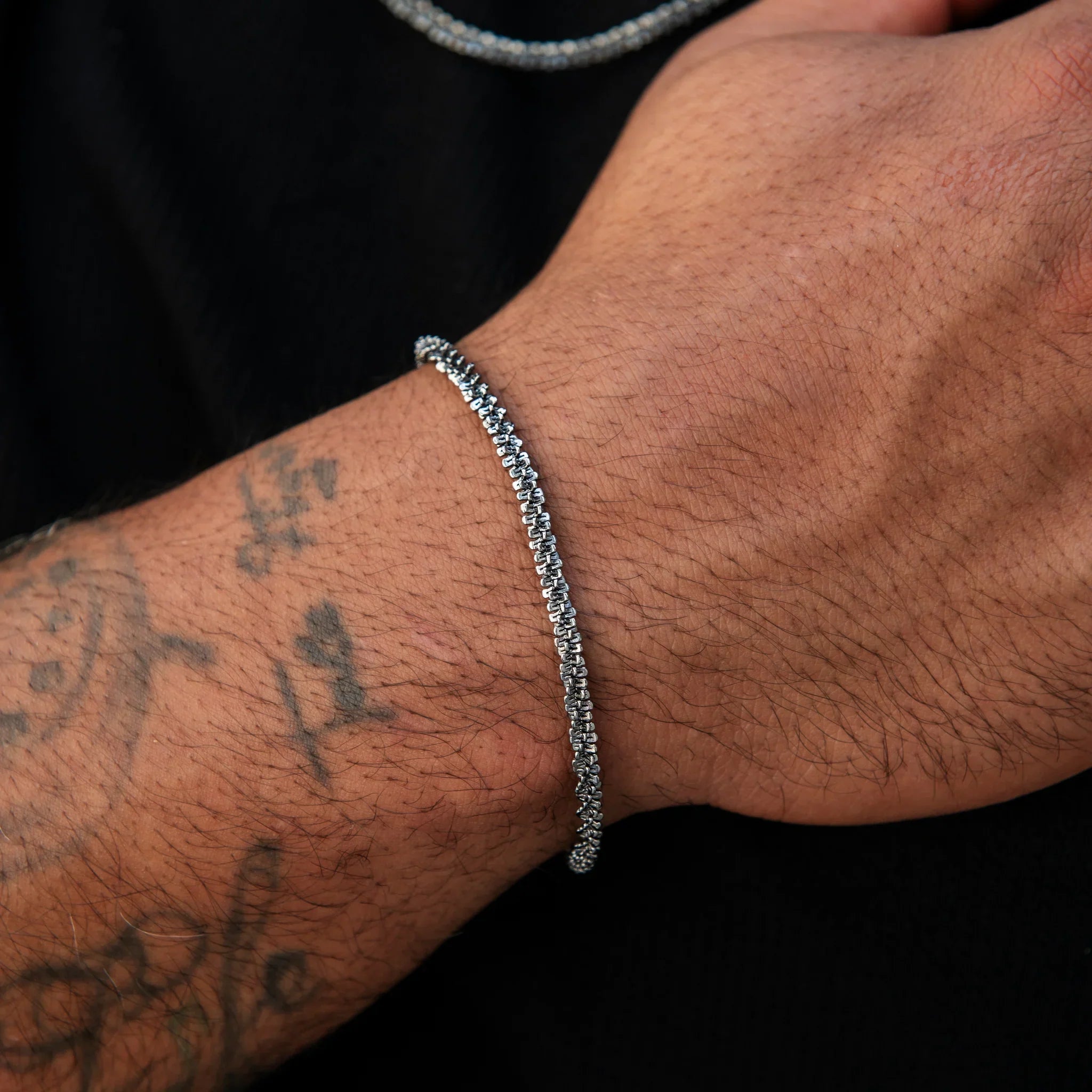 Diamond Cut Popcorn Chain in Black + Bracelet in Black - 4mm