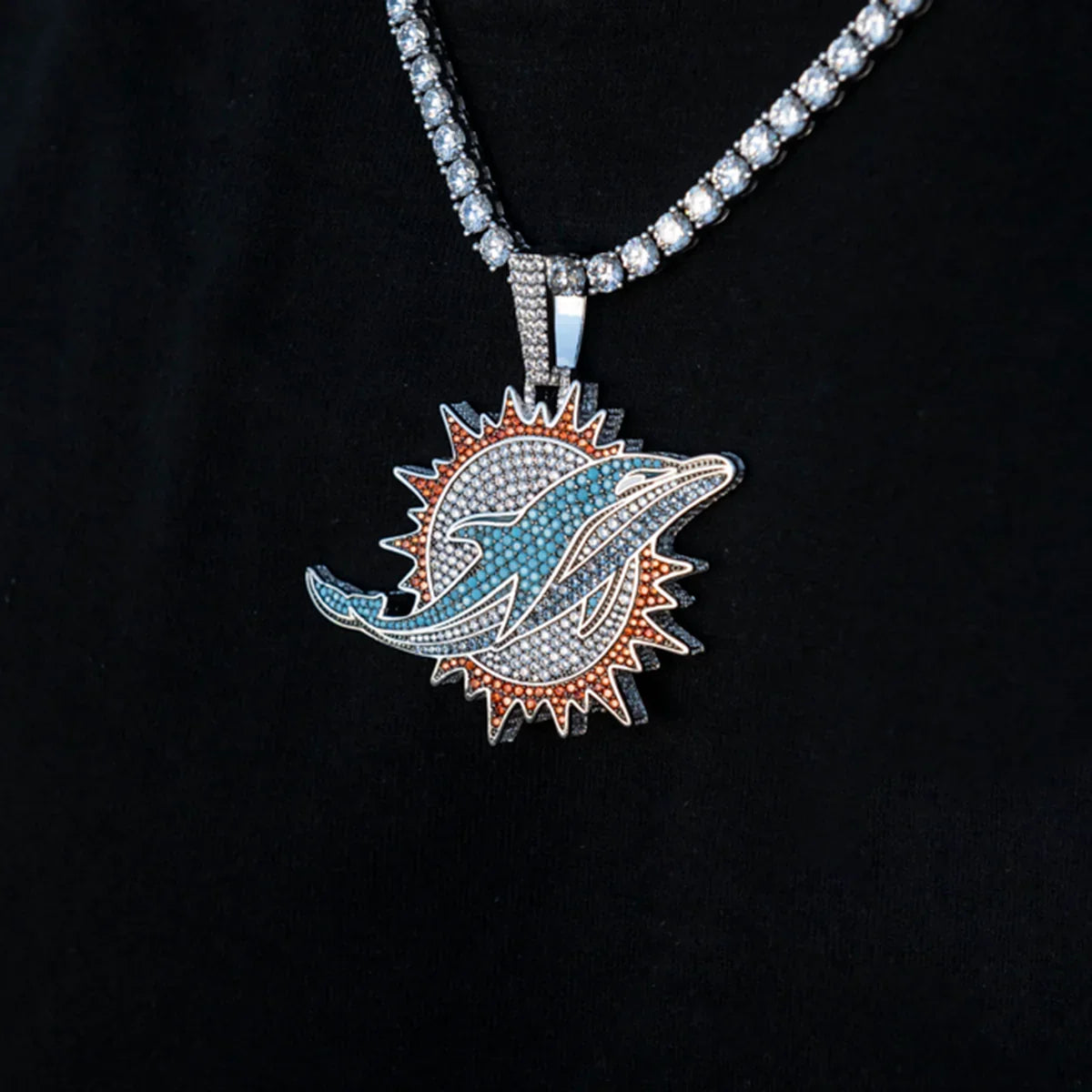 Large Miami Dolphins Logo Pendant - White Gold