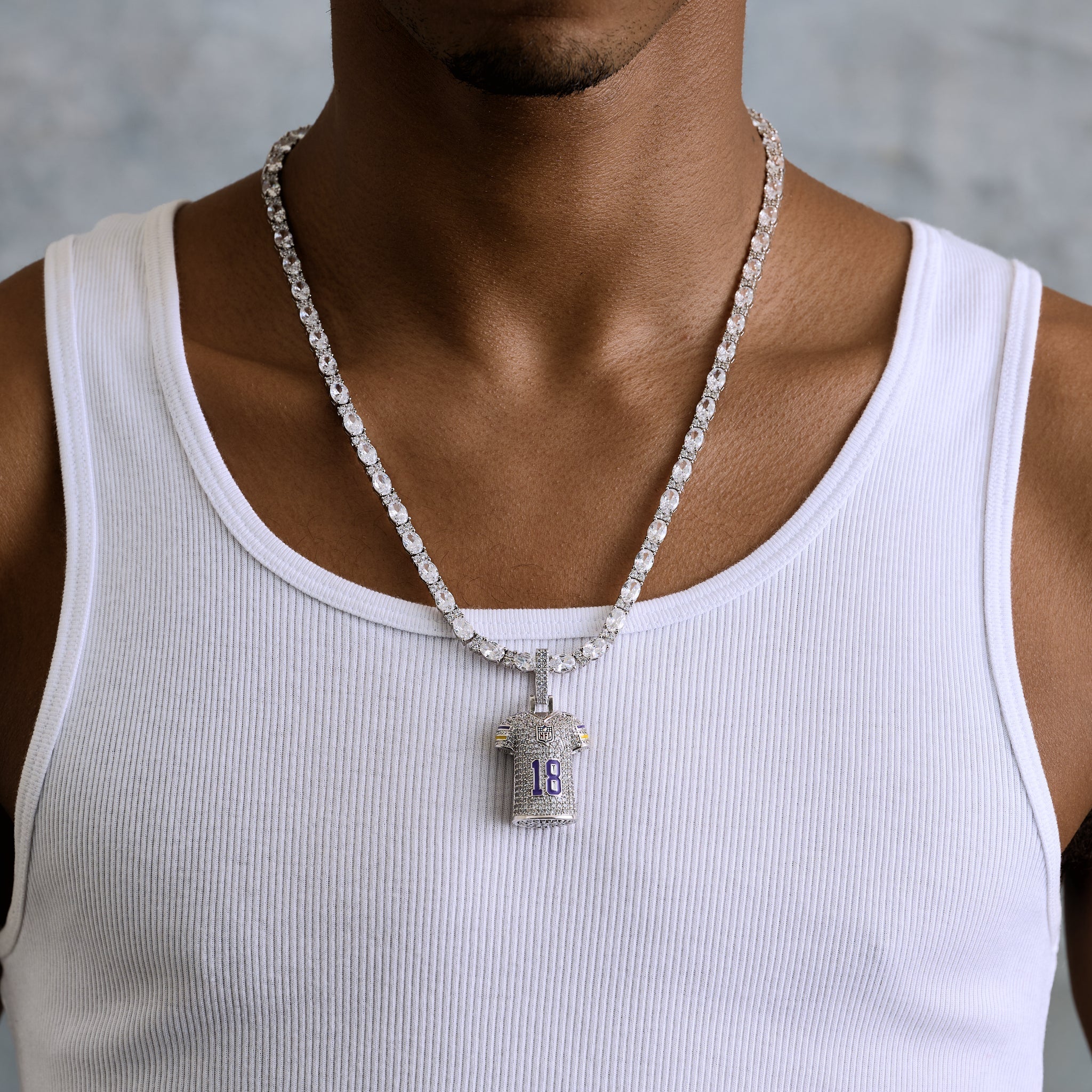 Minnesota Vikings Justin Jefferson Official NFL Jersey #18 Pendant in White Gold