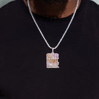 Iced 2026 Pink Ombre Stacked Super Bowl LX Official NFL Wordmark Pendant in White Gold