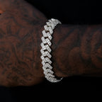 12MM Prong Baguette Cuban Bracelet - White Gold