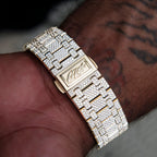 39MM Visionary Fully Iced Case & Green Dial Watch - Yellow Gold