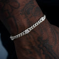 Round Stone Station Cuban Bracelet in White Gold