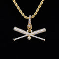Iced Baseball Bat Clip On Pendant - Yellow Gold
