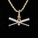 Iced Baseball Bat Clip On Pendant - Yellow Gold