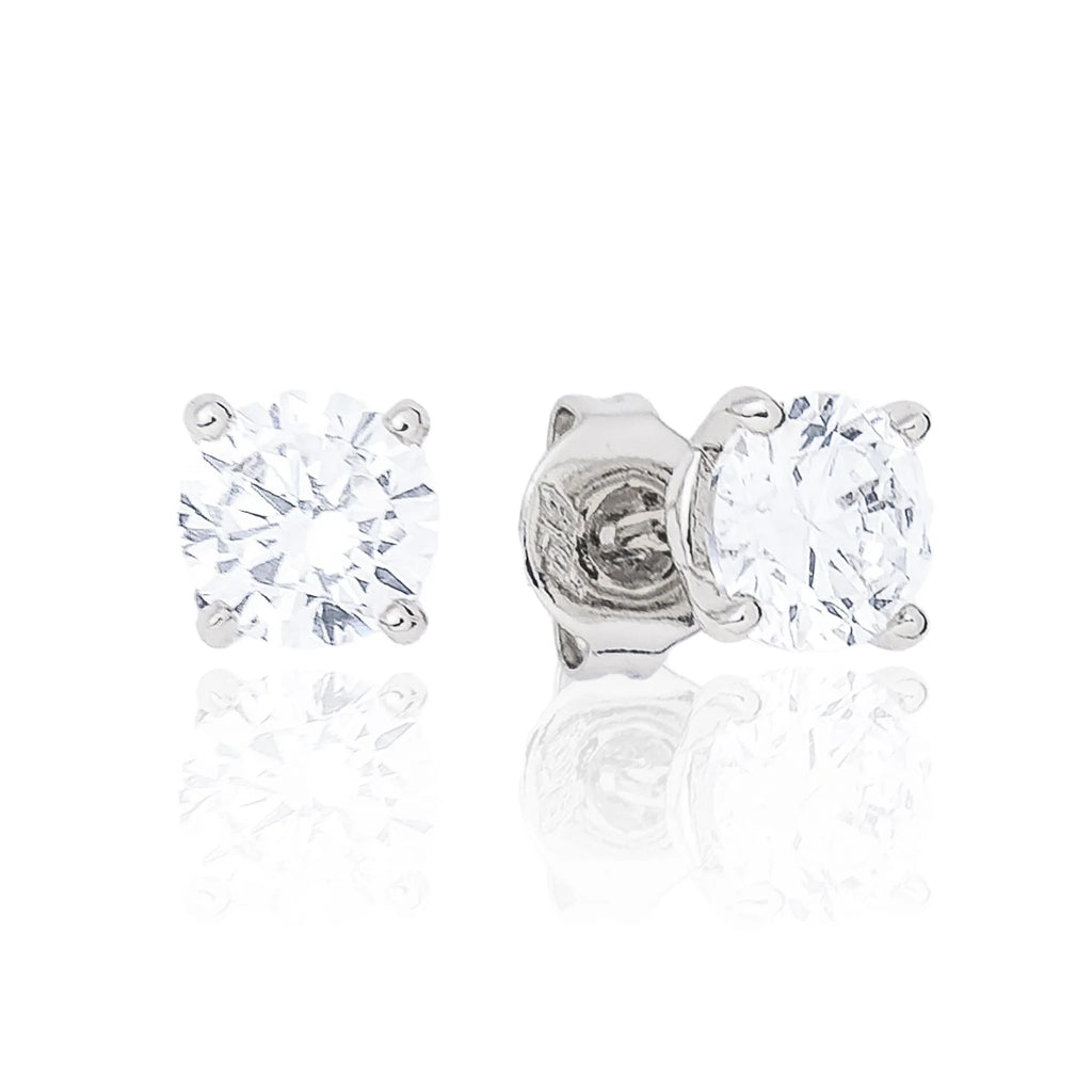 Moissanite Round Cut Diamond Stud Earring in White Gold Vermeil - 5mm