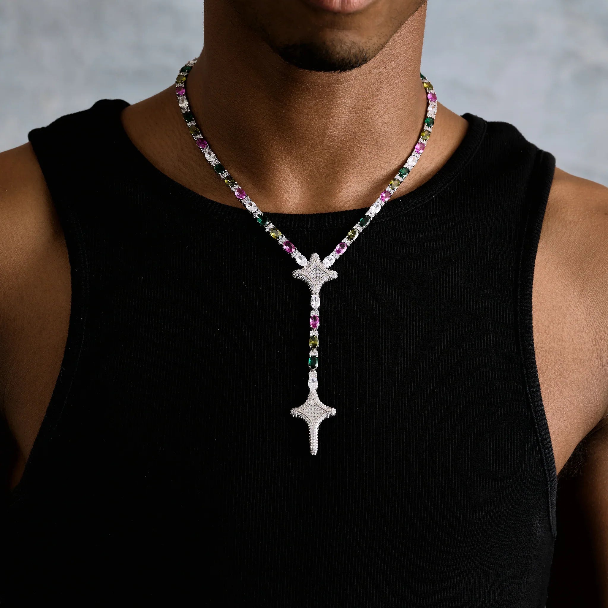 Tennis Link GLD Star Multi Color Lariat in White Gold