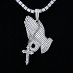 Moissanite Praying Hands Pendant in Sterling Silver