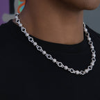 Iced Black Pearl Ball Chain Necklace in White Gold