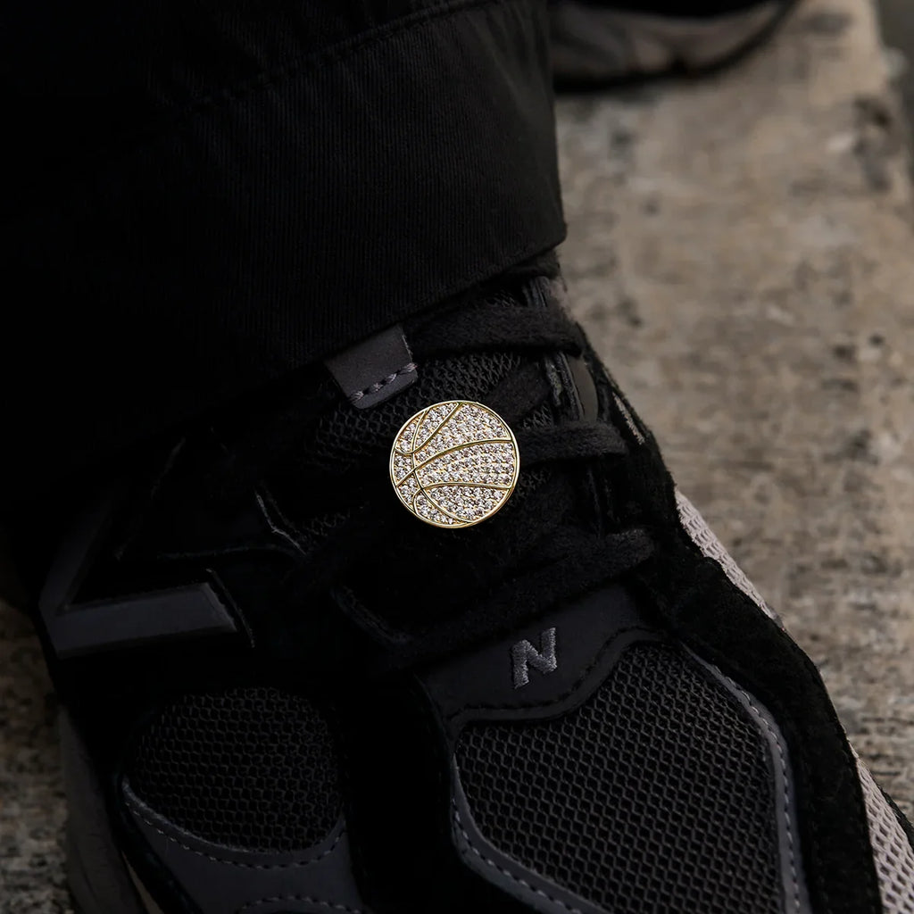 Pave Basketball Shoelace Charm in Yellow Gold