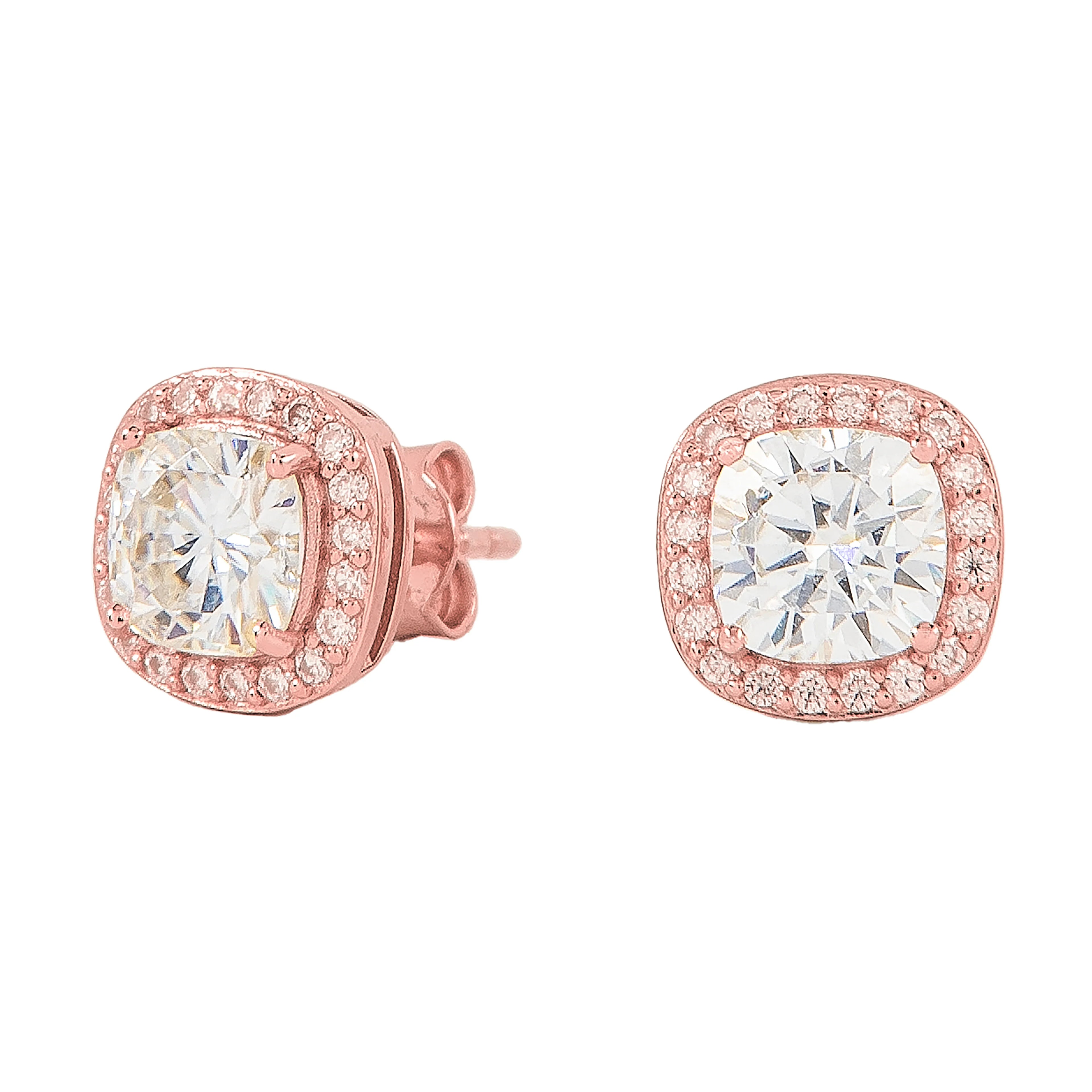 Cushion Cut Moissanite Earrings in Rose Gold Vermeil