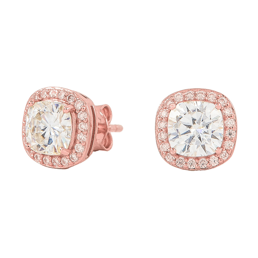 Cushion Cut Moissanite Earrings in Rose Gold Vermeil