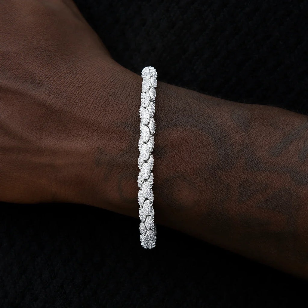 Diamond Pave Snake Link Bracelet in White Gold-6mm