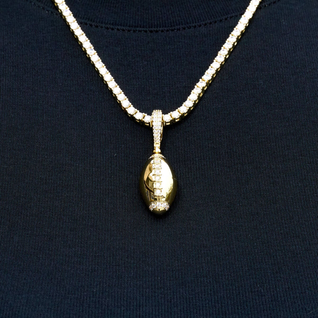 Iced Stitched Football Pendant in Yellow Gold