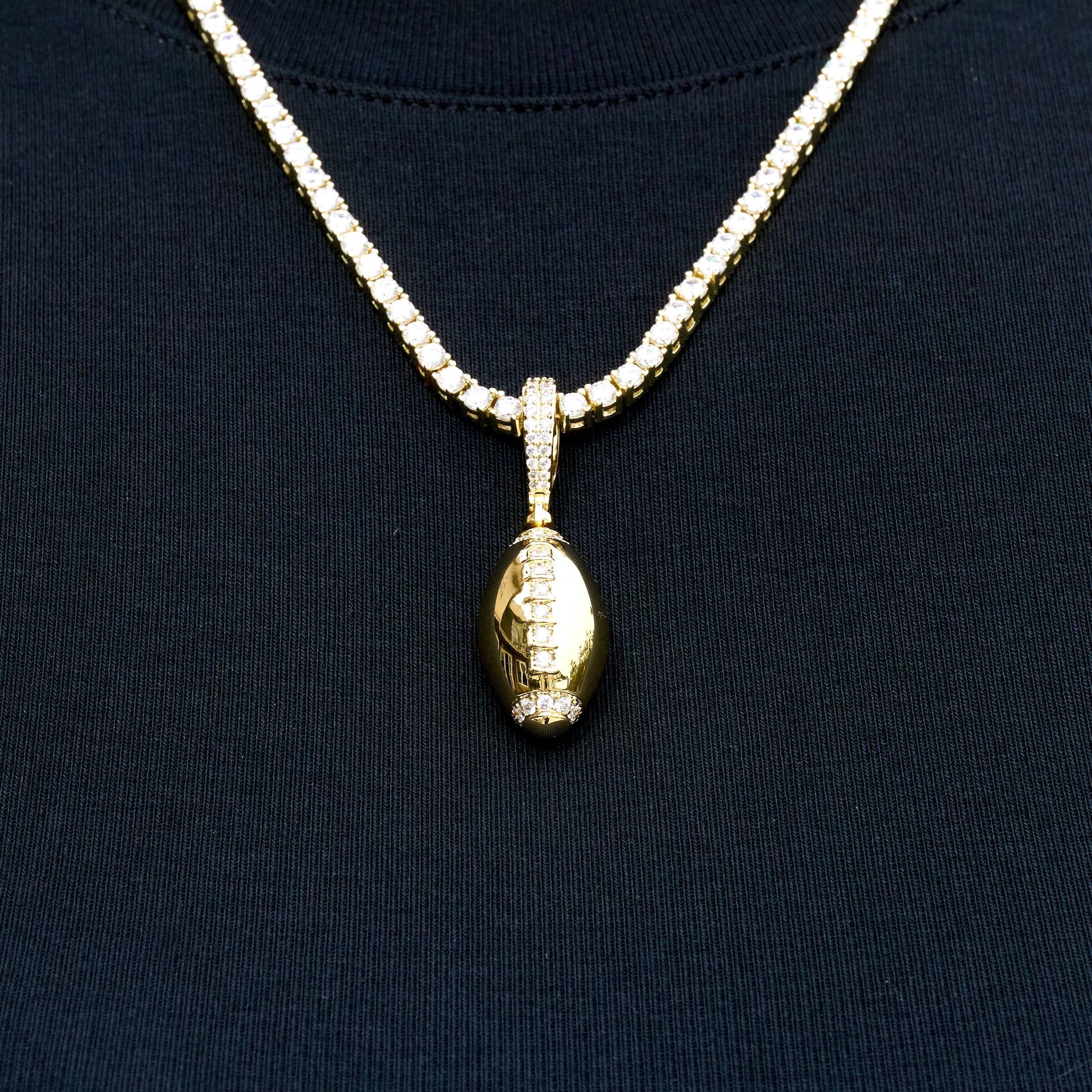 Iced Stitched Football Pendant in Yellow Gold