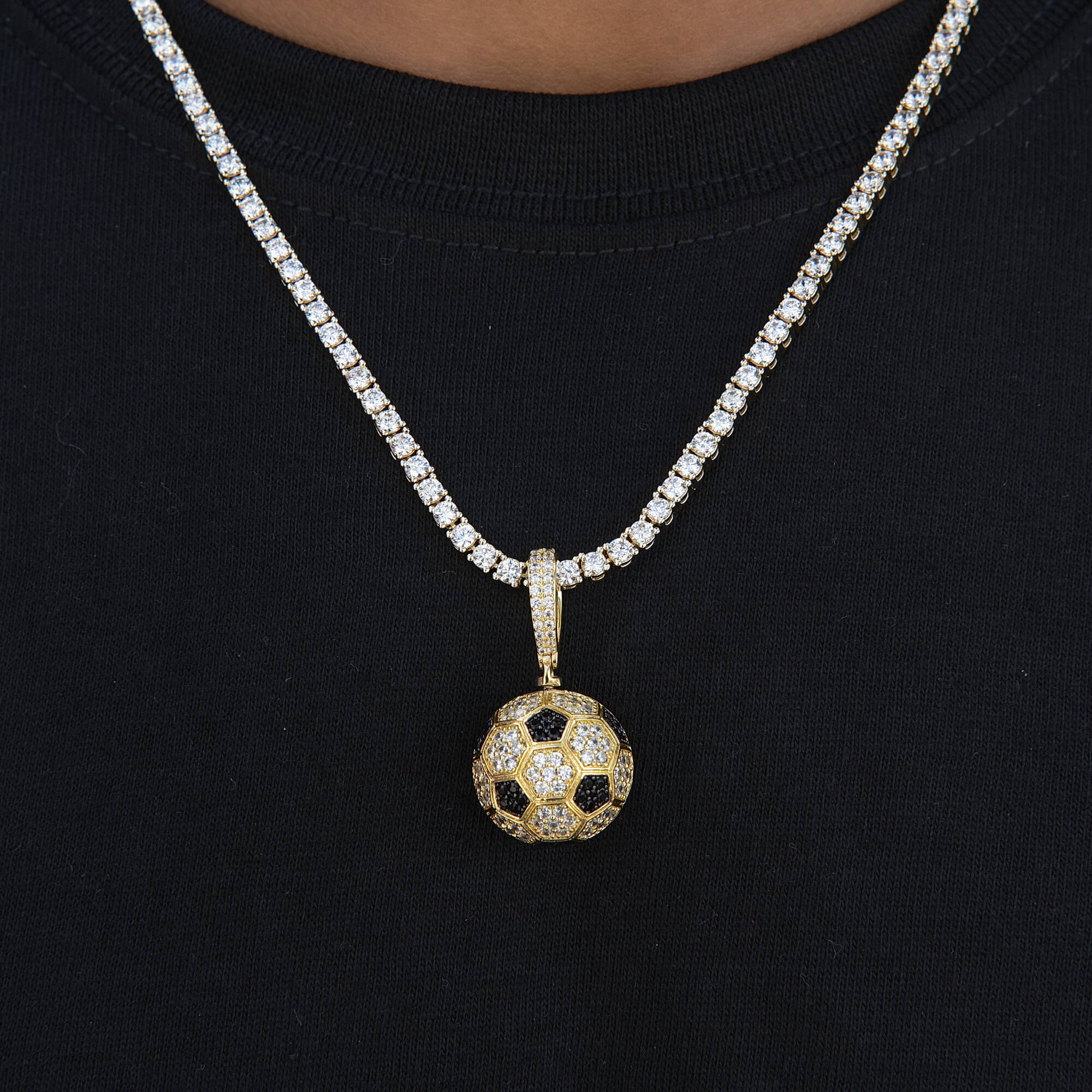 Iced Soccer Ball Pendant in Yellow Gold