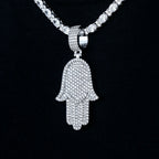 Large Iced Baguette Hamsa Pendant in White Gold