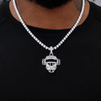 Iced Catchers Mask Baseball Pendant in White Gold