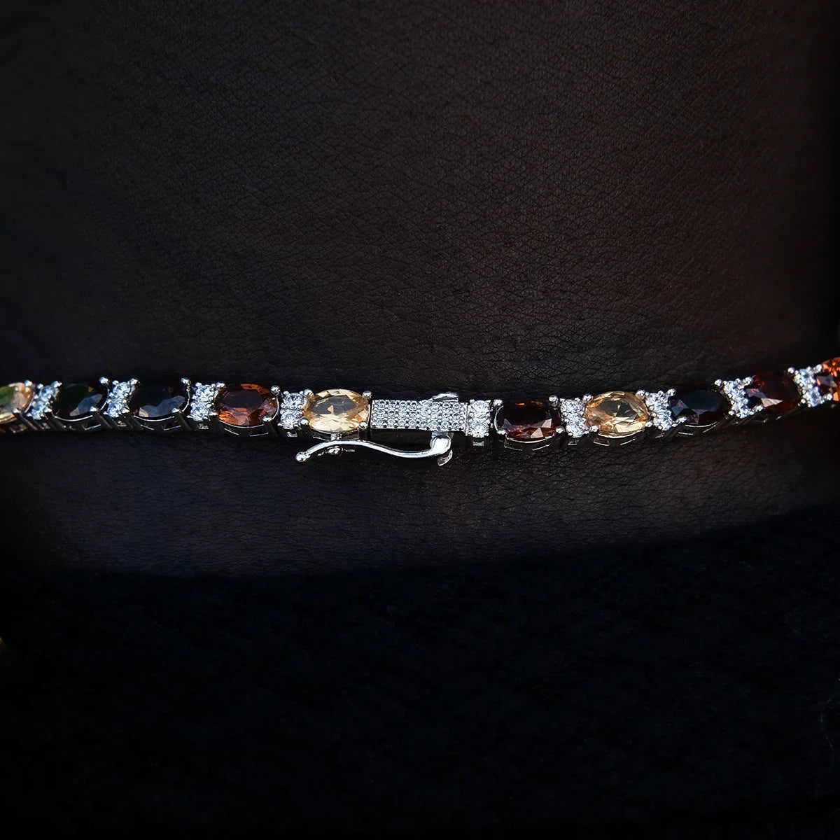 Multicolor Mixed Oval Cut Tennis Tonal Brown Stones Chain- 5mm