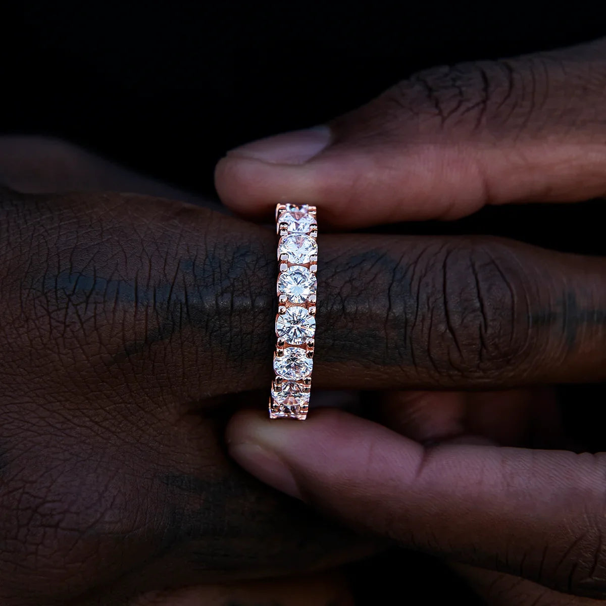 Men's Moissanite Eternity Diamond Band Ring in Rose Gold Vermeil - 5mm